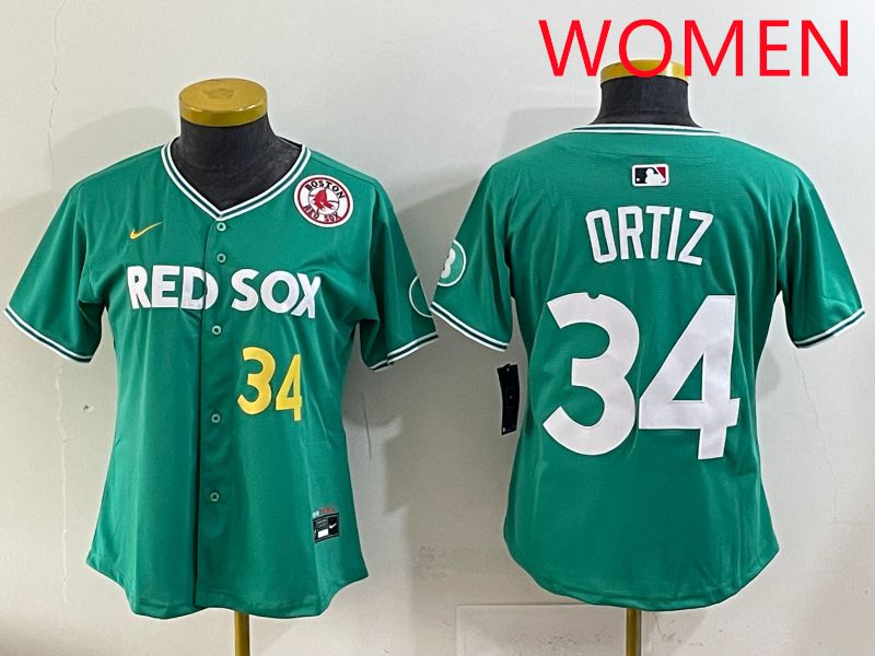 Women 2025 Boston Red Sox #34 Ortiz Dark Green Joint Name Nike MLB Jersey style 6->ac milan jersey->Soccer Club Jersey